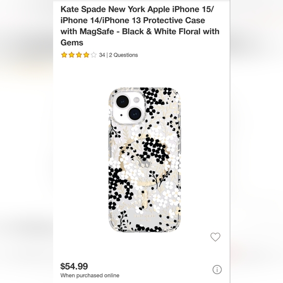 Kate Spade Clear Floral Gem Apple iPhone 15/ 14/ 13 MagSafe Protective Case - Picture 3 of 3